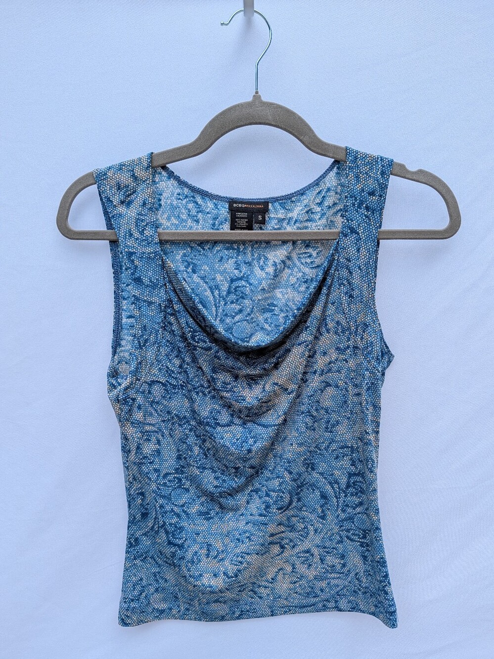 BCBG MaxAzria Sleeveless Printed Cowl Neck Top